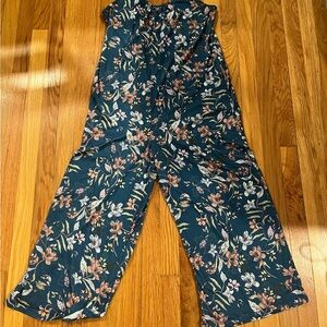 Floral Women's Jumpsuit - Blue and Pink